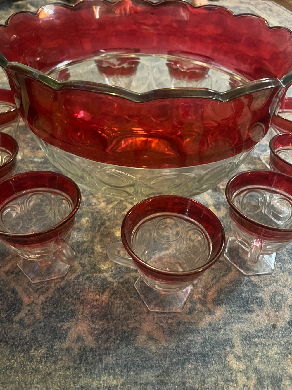 Indiana glass Lexington pattern ruby red scalloped edges rimmed bowl 12 piece
